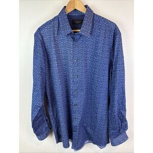Lindbergh Black Label Long Sleeve Button Down Shirt Size XL All Over Print Blue